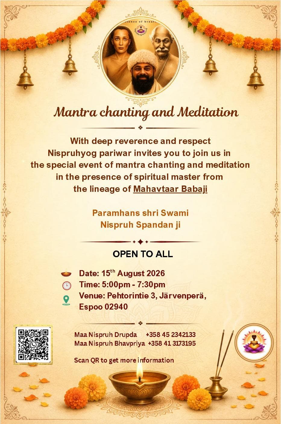 Mantra chanting and meditation event notice